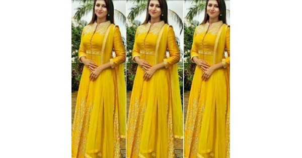 Divyanka tripathi yellow georgette anarkali suit